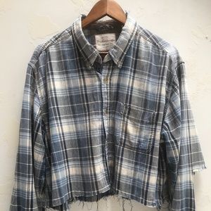 VTG Weatherproof Cropped Plaid Blue Flannel